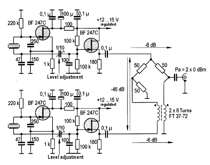 Fig. 9: Schematic of a suitable 2-tone generator for 1 to 30 MHz.